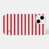 赤と白ストライプのパーソナライズされたイニシャル iPhoneケース (裏面横)