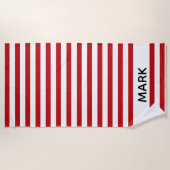 赤と白ストライプのパーソナライズされた ビーチタオル (正面)