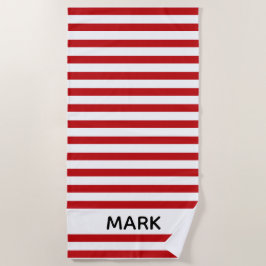 赤と白ストライプのパーソナライズされた ビーチタオル