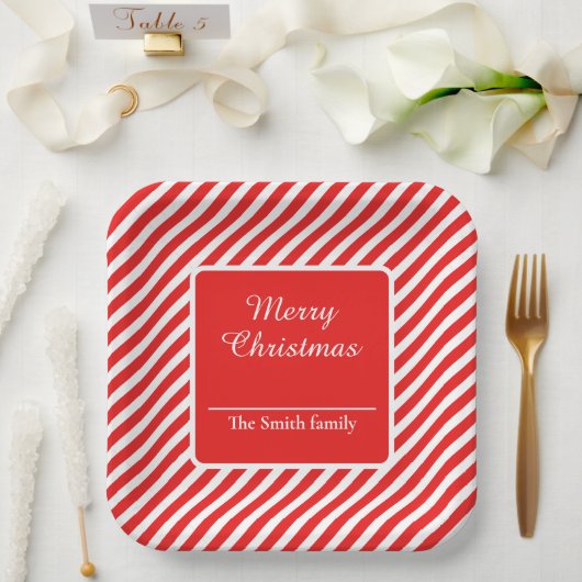 赤と白ストライプの ペーパープレート (ウェディング)