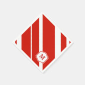 赤と白ストライプはっきりしたモノグラムナプキン スタンダードカクテルナプキン (角)