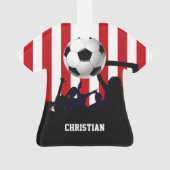 赤と白ストライプサッカーのファンとサッカー オーナメント (裏面)