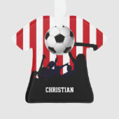 赤と白ストライプサッカーのファンとサッカー オーナメント (正面)
