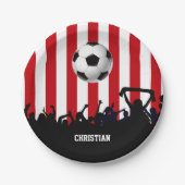 赤と白ストライプサッカーのファン ペーパープレート (正面)