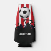 赤と白ストライプサッカーのファン ボトルクーラー (正面)