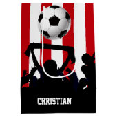 赤と白ストライプサッカーのファン ミディアムペーパーバッグ (裏面)