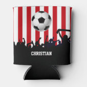 赤と白ストライプサッカーのファン 缶クーラー (正面)