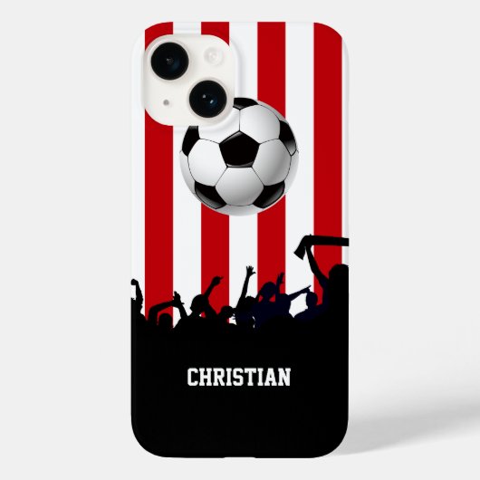 赤と白ストライプサッカーのファン Case-Mate iPhoneケース (裏面)