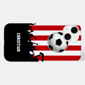 赤と白ストライプサッカーのファン Case-Mate iPhoneケース (裏面 (横))