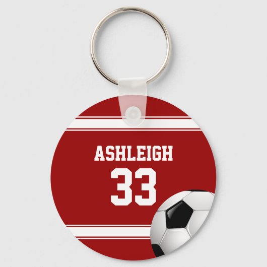 赤と白ストライプズ・ジャージー・サッカーボール キーホルダー (裏面)