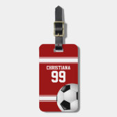 赤と白ストライプズ・ジャージー・サッカーボール ラゲッジタグ (正面縦)