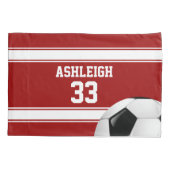 赤と白ストライプズ・ジャージー・サッカーボール 枕カバー (裏面)