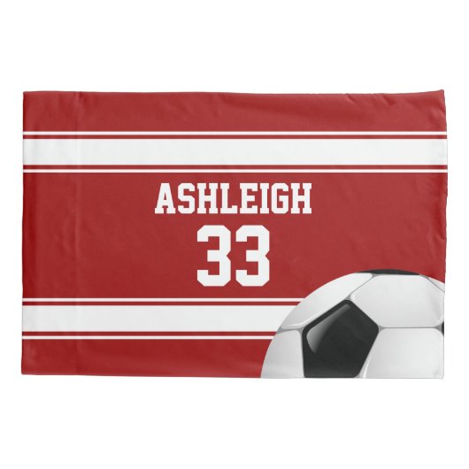 赤と白ストライプズ・ジャージー・サッカーボール 枕カバー (裏面)