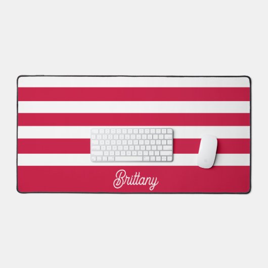 赤と白ストライプパターパーソナライズされたン デスクマット (キーボード&マウス)