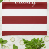 赤と白ストライプパターン名プリント キッチンタオル (折り畳み)