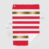 赤と白ストライプ金ゴールドアクセント、モノグラム ゴルフタオル (インサイチュ)