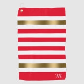 赤と白ストライプ金ゴールドアクセント、モノグラム ゴルフタオル (正面)