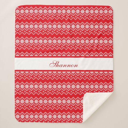 赤と白セーターのパタパーソナライズされたーン シェルパブランケット (正面)
