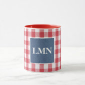 赤と白チェックブルーデニムモノグラム11ozコンボ マグカップ (中央)