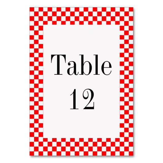赤と白チェックラシックカーボードバイセヤラー テーブルナンバー (正面)