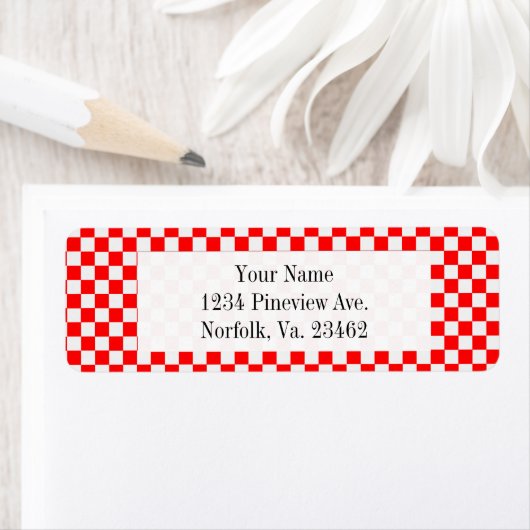 赤と白チェックラシックカーボードバイセヤラー ラベル (インサイチュ)