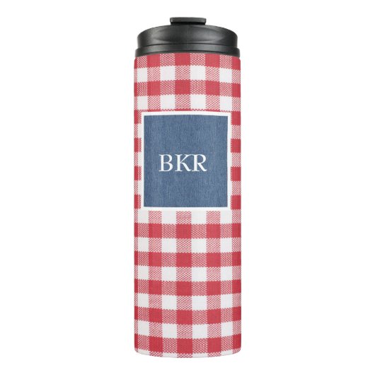 赤と白チェック青デニム名フレーム12oz タンブラー (正面)