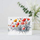 赤と白チューリップAsian Ink絵を描's シーズンポストカード (スタンド正面)