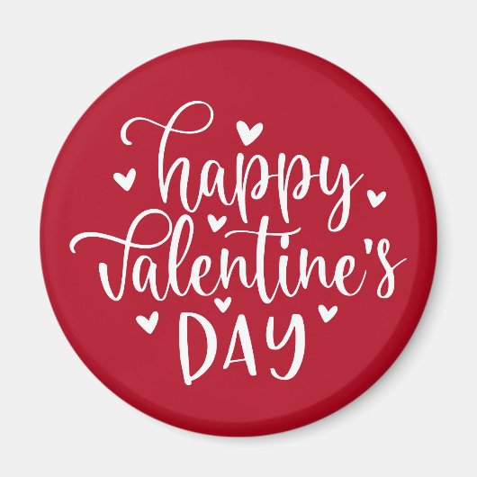 赤と白ハッピーバレンタインデー付きハート マグネット (正面)