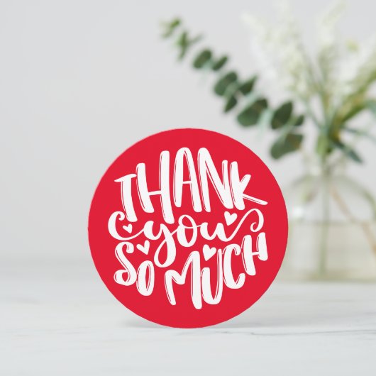 赤と白ハートありがとうタイポグラフィ サンキューカード (スタンド正面)