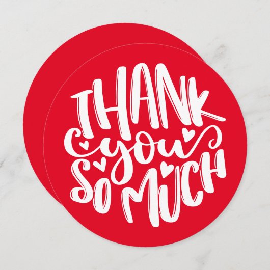 赤と白ハートありがとうタイポグラフィ サンキューカード (正面/裏面)