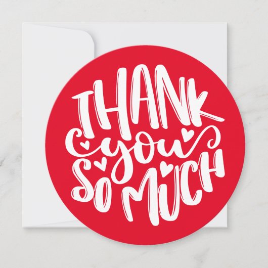 赤と白ハートありがとうタイポグラフィ サンキューカード (正面)