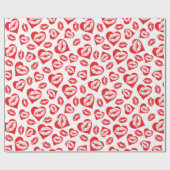 赤と白ハートとキス ラッピングペーパー (フラット)