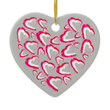 赤と白ハートグレイオーナメント