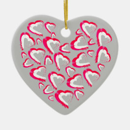 赤と白ハートグレイオーナメント セラミックオーナメント