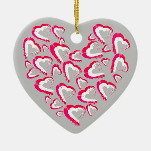 赤と白ハートグレイオーナメント セラミックオーナメント (正面)