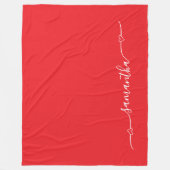 赤と白ハートスワッシュの署名名 フリースブランケット (正面)