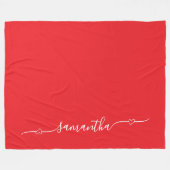 赤と白ハートスワッシュの署名名 フリースブランケット (正面(横))