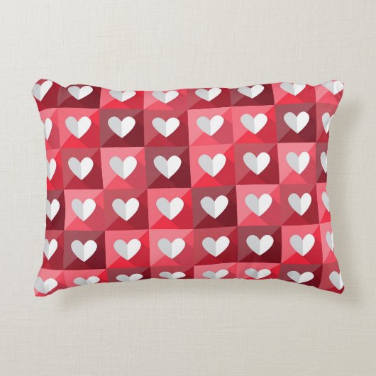 赤と白ハートパターン アクセントクッション (正面)