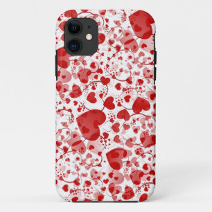 赤と白ハートパターン- iPhone 11 ケース