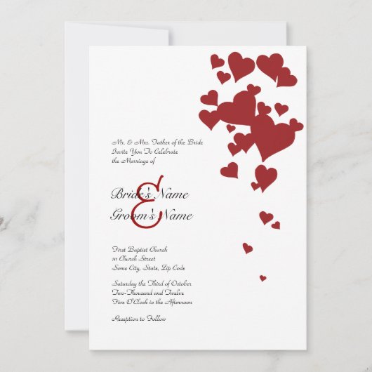 赤と白ハート結婚式招待状 招待状 (正面)