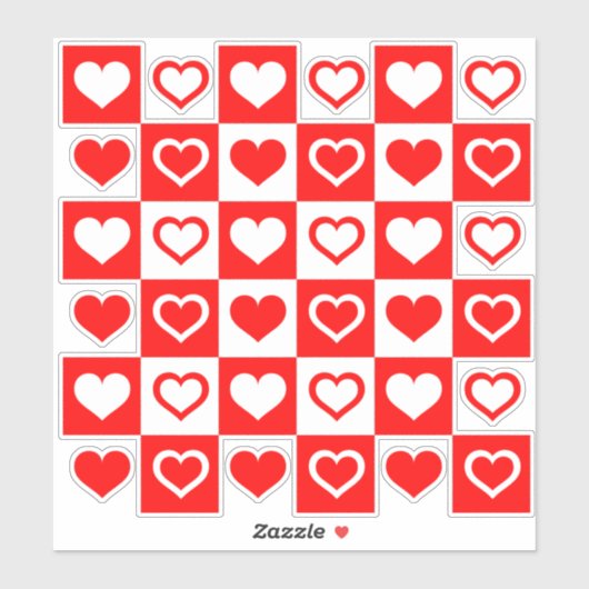 赤と白ハート シール (シート)