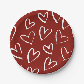 赤と白ハート ペーパープレート
