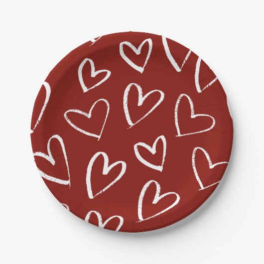 赤と白ハート ペーパープレート (正面)