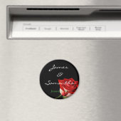 赤と白バラの個人的なizedWedding マグネット (インサイチュ (食洗機))