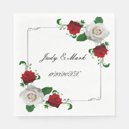 赤と白バラス結婚クリスマス スタンダードランチョンナプキン
