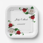 赤と白バラス結婚クリスマス ペーパープレート (正面)