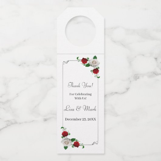 赤と白バラス結婚クリスマス ボトルネックタグ (正面)