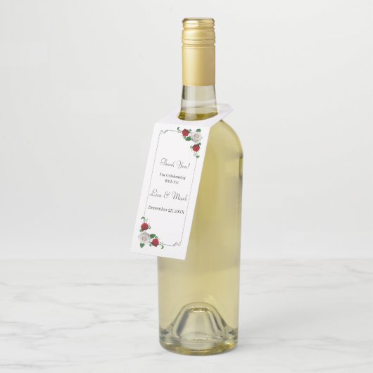 赤と白バラス結婚クリスマス ボトルネックタグ (アングル)