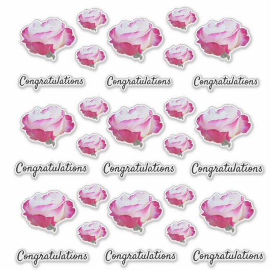 赤と白バラ写真 | 祝福 シール (正面)