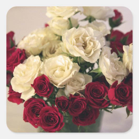 赤と白バラ スクエアシール (正面)
